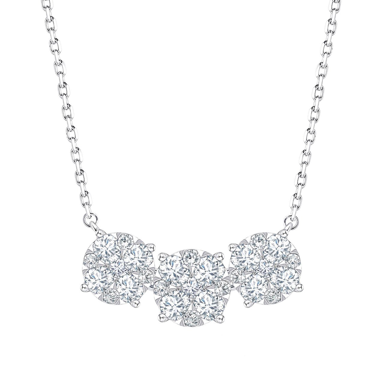 14kt White Gold VS2 G 1.00ctw Round Diamond 3-Cluster Necklace - Image 1