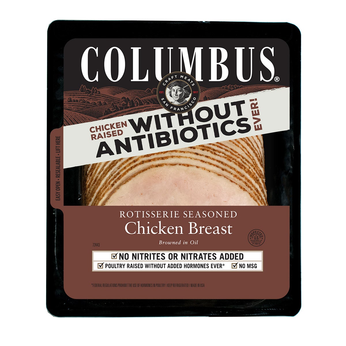 Columbus Nitrite-Free Antibiotic-Free Sliced Rotisserie Seasoned Chicken Breast, Price Per Pound - Image 1