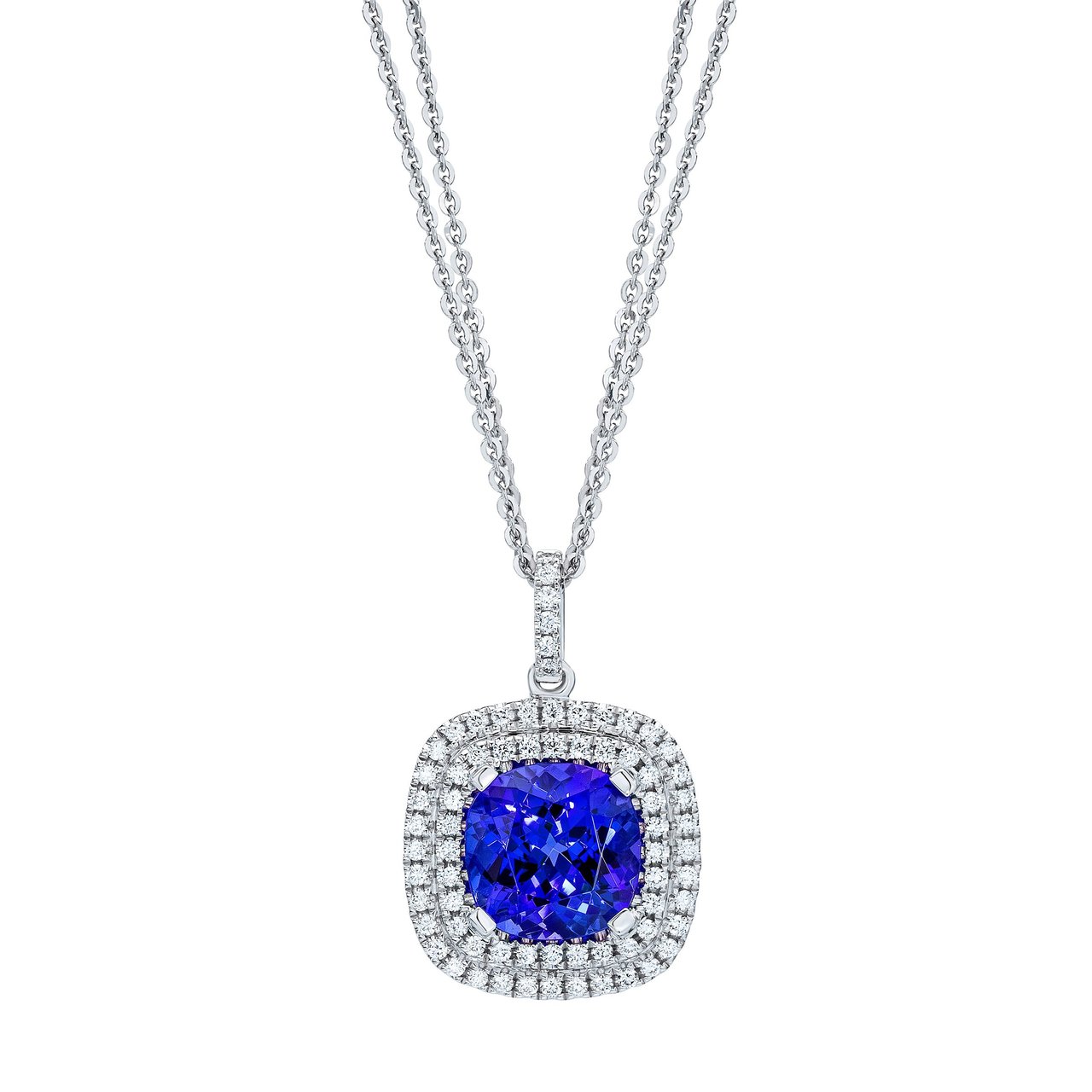 18KT White Gold VS2 I 0.33ctw Diamond & Tanzanite Pendant, 18" - Image 1