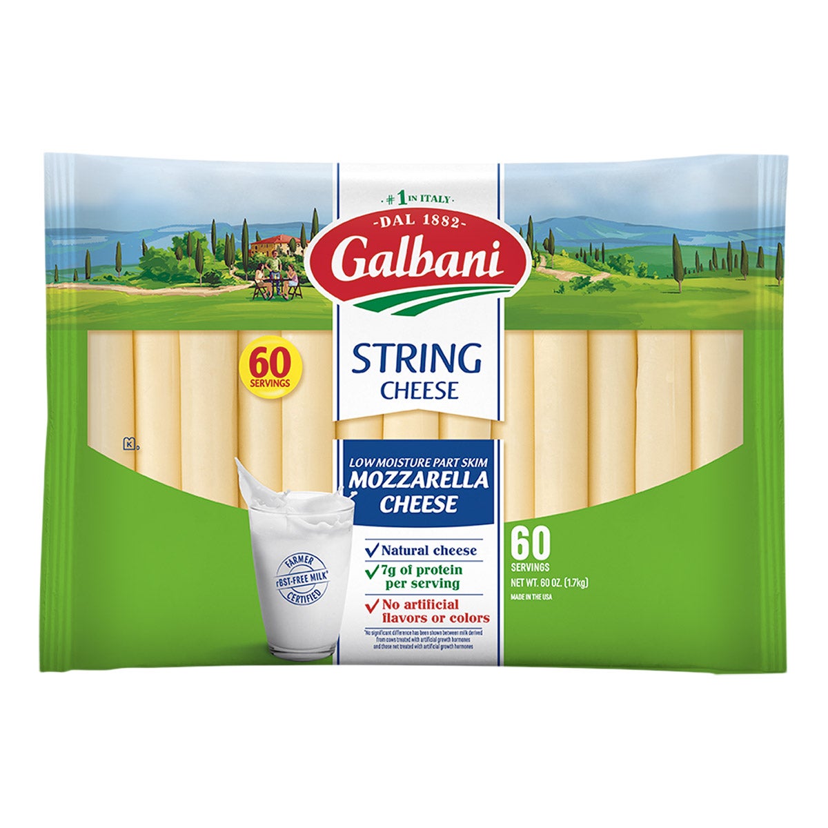 Galbani Whole Milk Mozzarella String Cheese, 1 oz, 60 ct