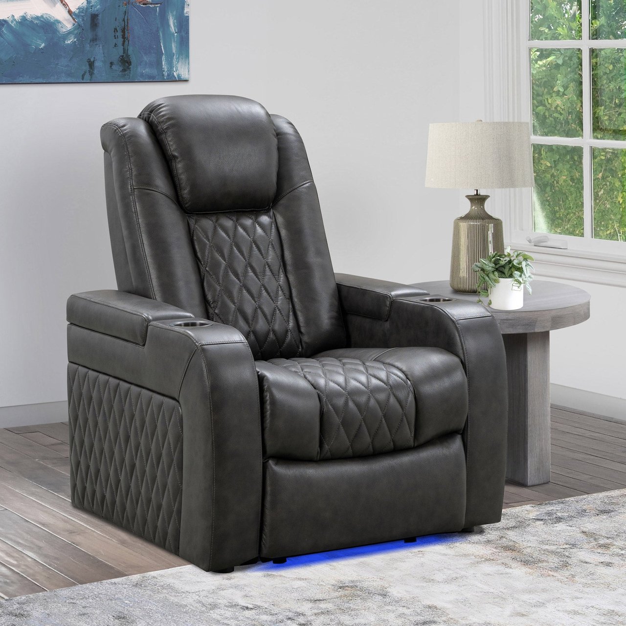 Abbyson Calton Leather Power Theater Recliner - Image 1
