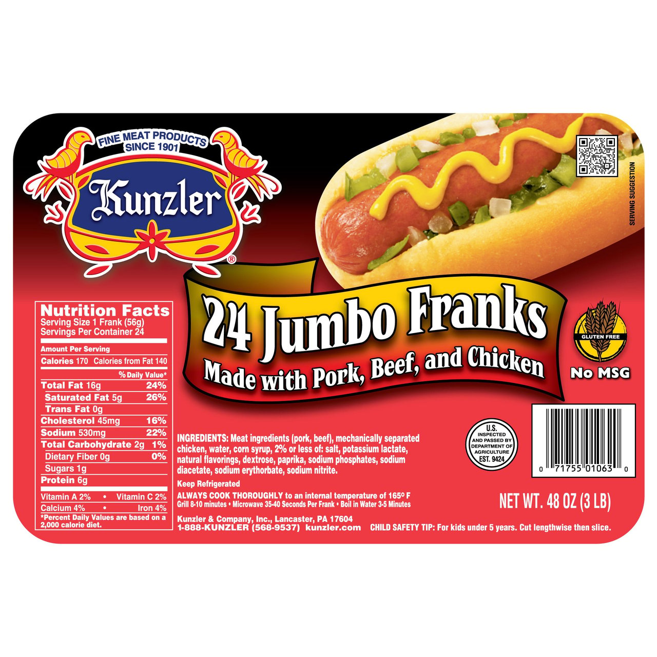 Kunzler Meat Franks (3 lbs)
