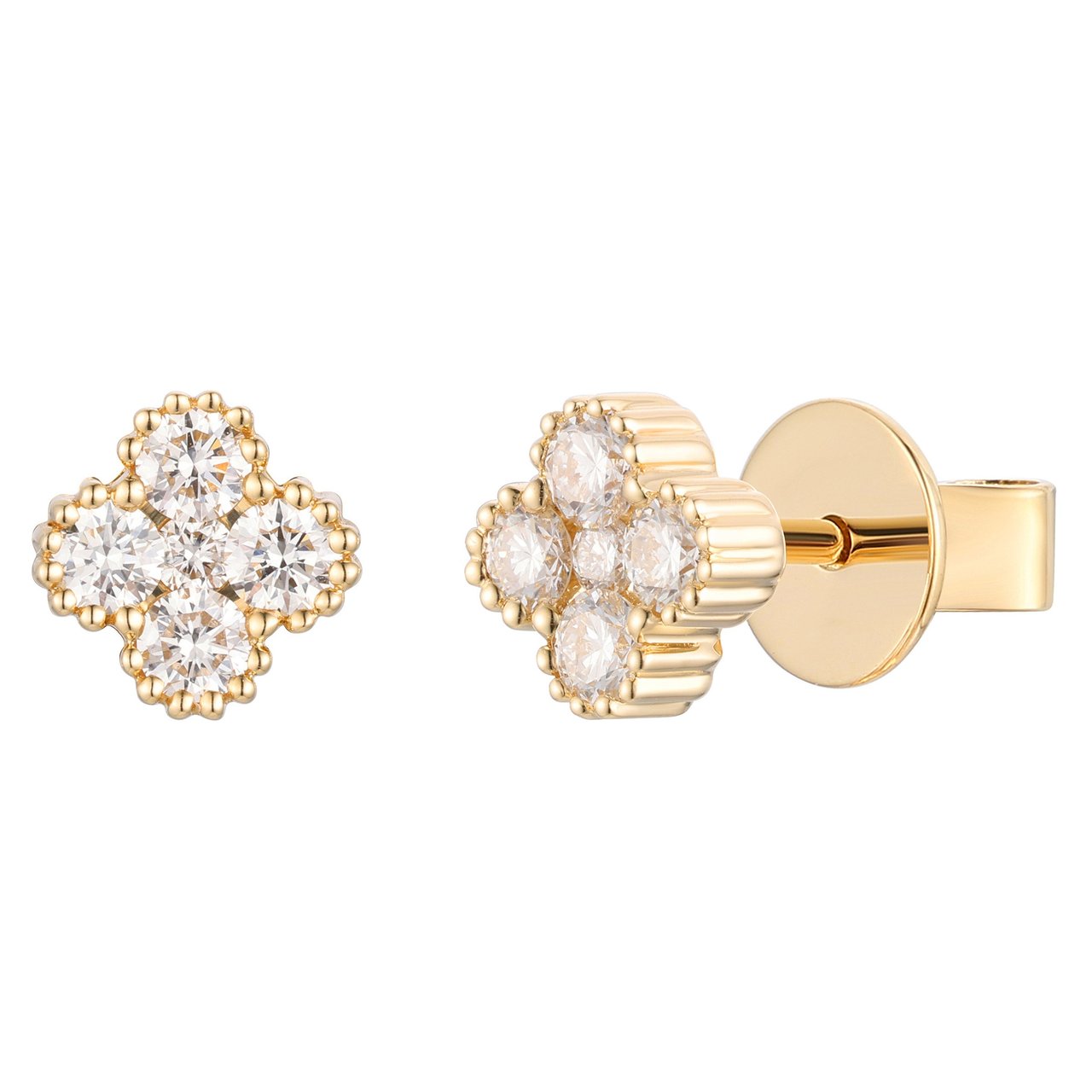 14KT YELLOW GOLD VS2 I 0.34CTW ROUND DIAMOND CLOVER STUD EARRINGS - Image 1