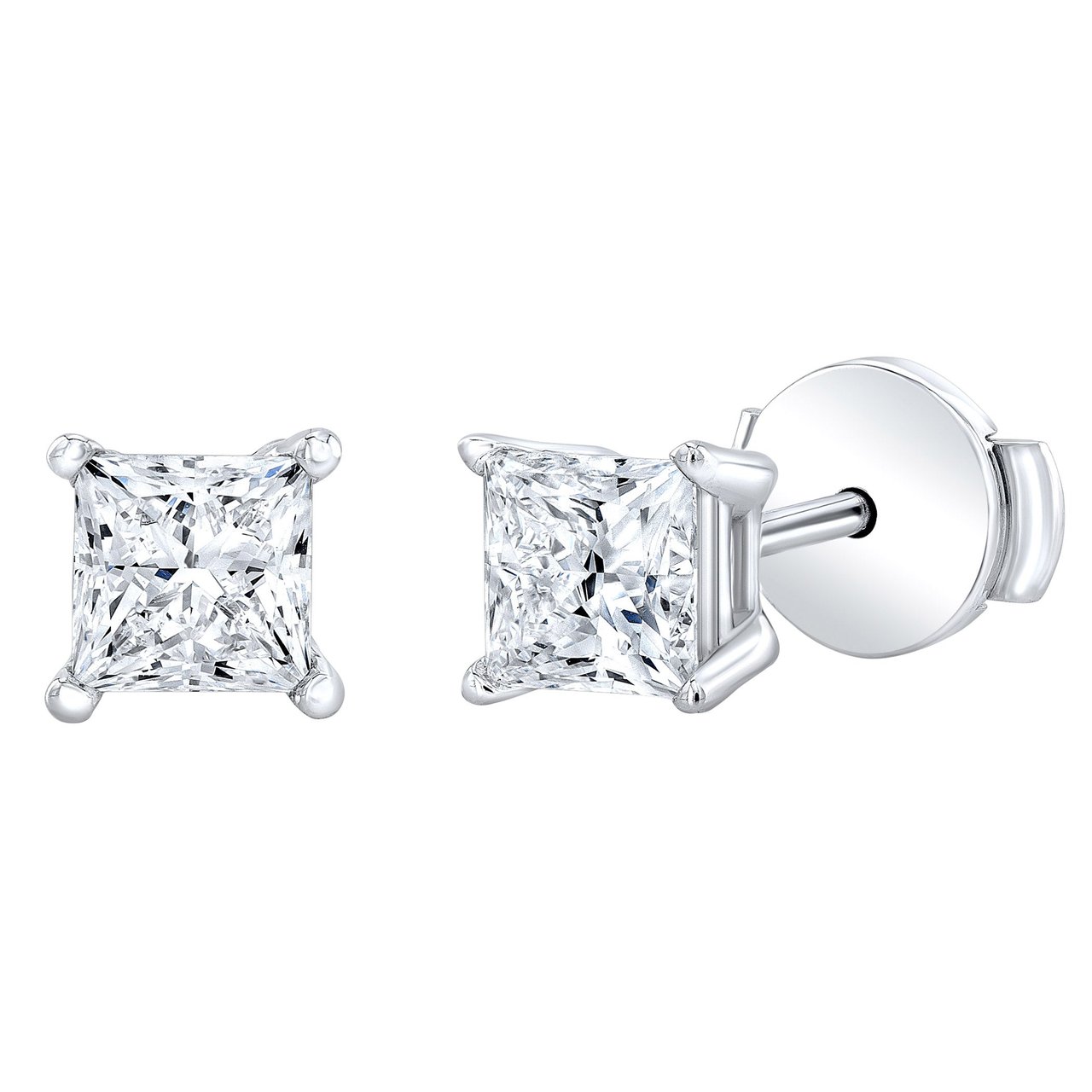 Platinum VS2 I 1.40 CTW Princess Cut Diamond Stud Earrings - Image 1