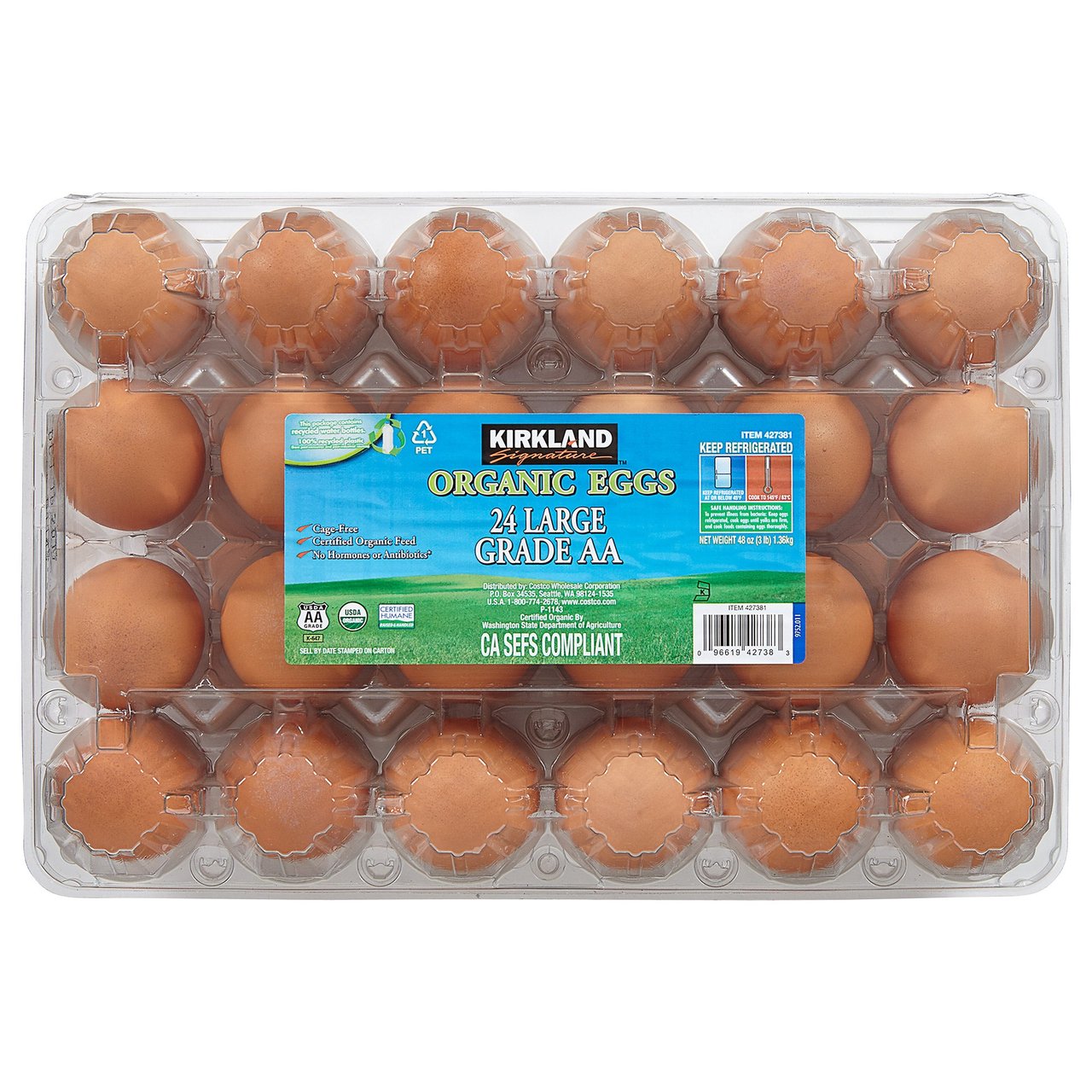 Kirkland Signature Organic Cage Free Eggs, 2 Dozen, Grade AA