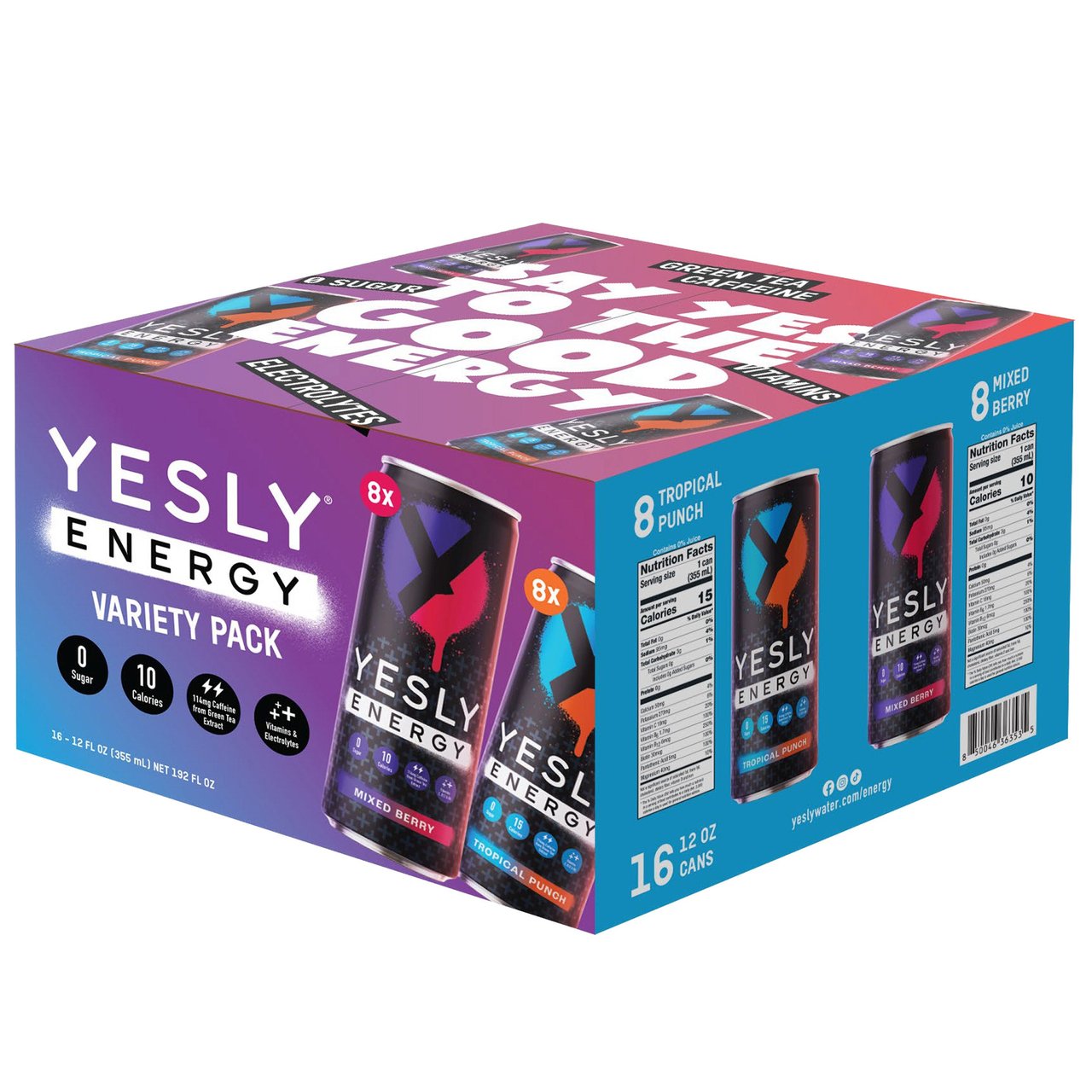 YESLY ENERGY TROPICAL PUNCH 16 PACK 12 OUNCES EACH - Image 1