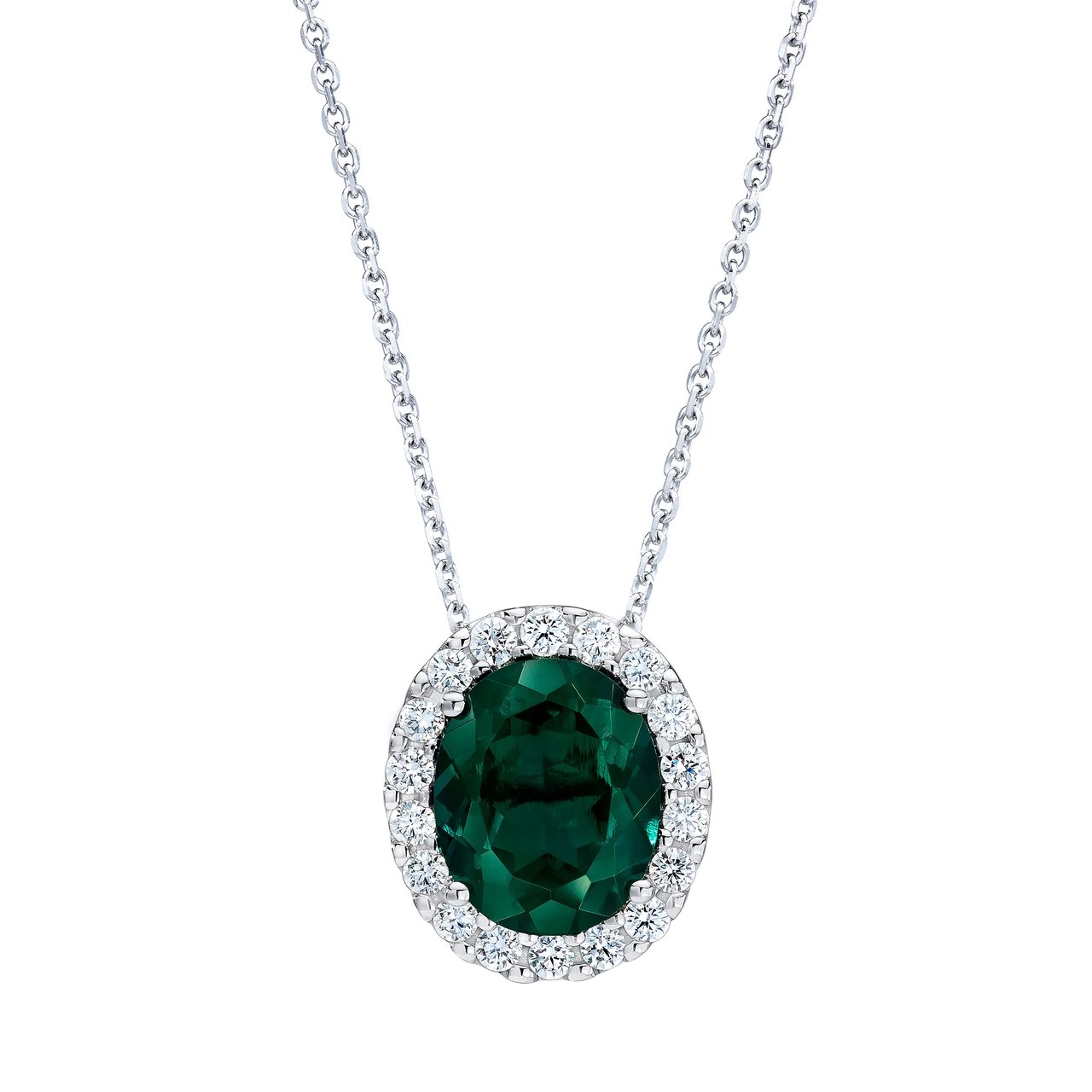 14kt White Gold VS2 I 0.45ctw Diamond & Oval Lab Emerald Pendant - Image 1
