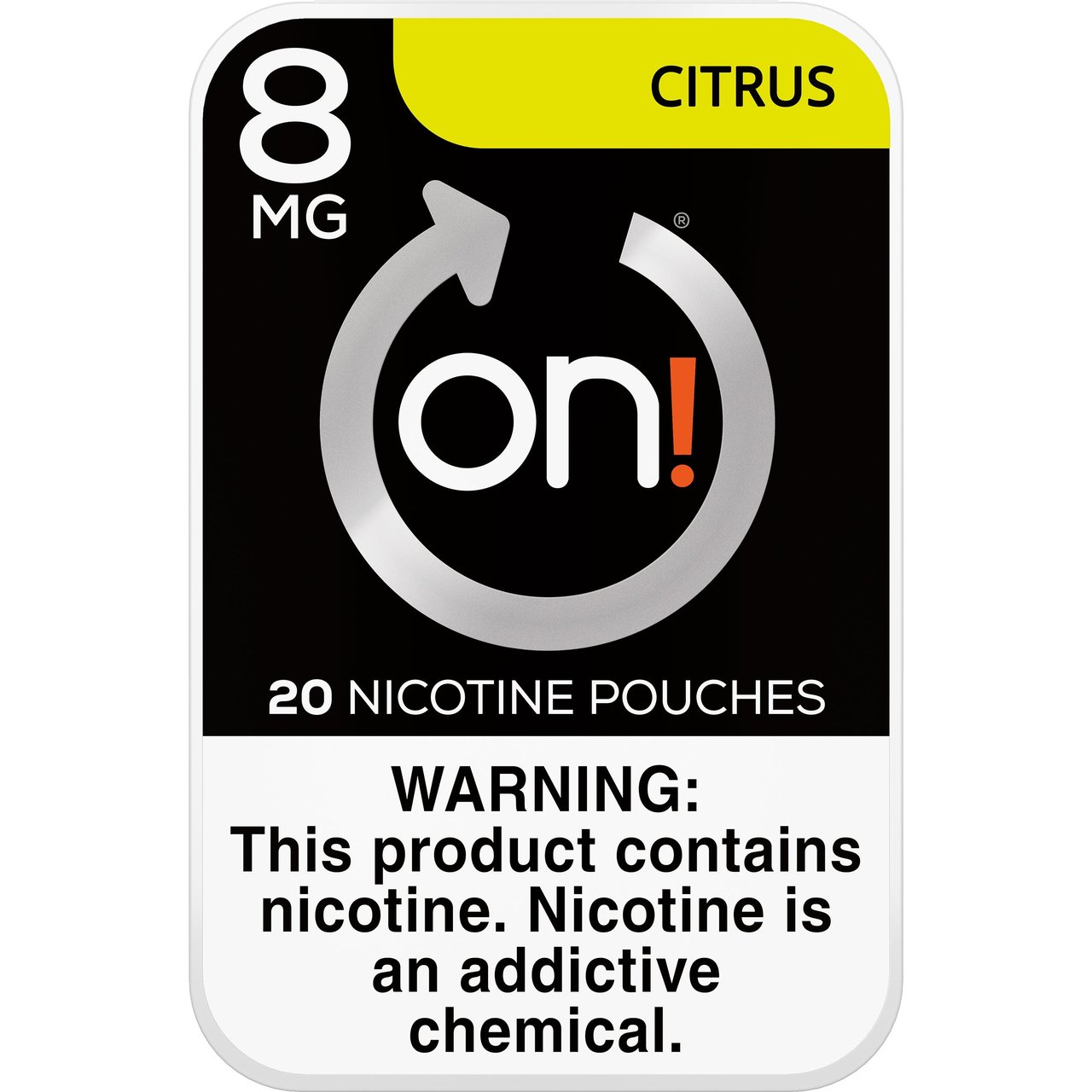 on! Citrus 8mg Nicotine Pouches, 5 Cans - Image 1