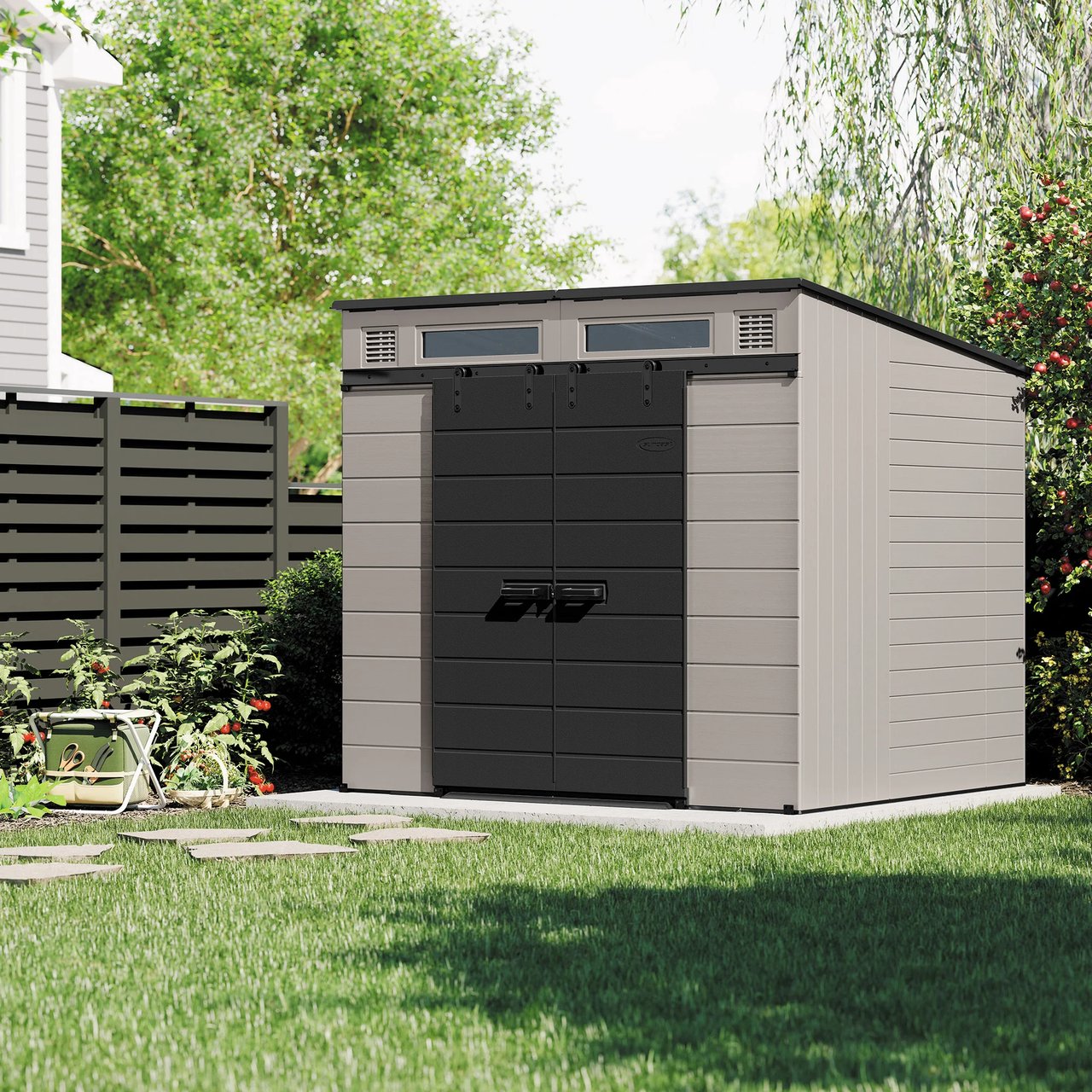 Suncast Modernist 8' x 7' Dual Barn Door Storage Shed - Image 1