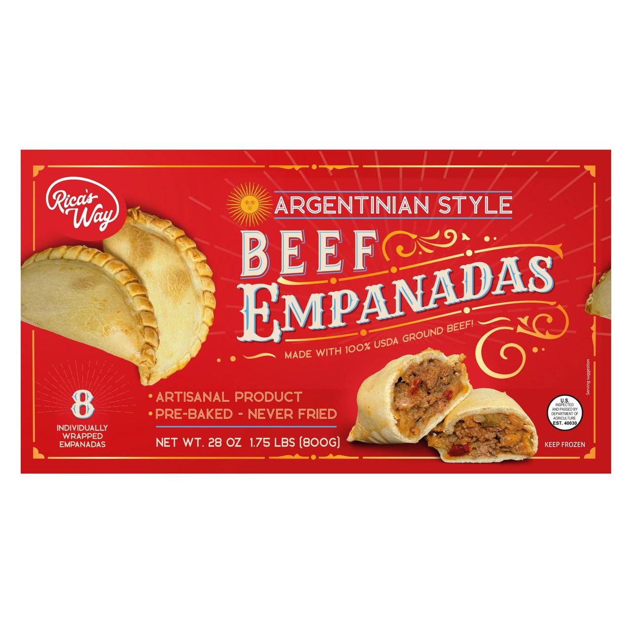 Rica's Way Beef Empanada, 8-Pack (3.5 oz Each, 1.75 lbs)