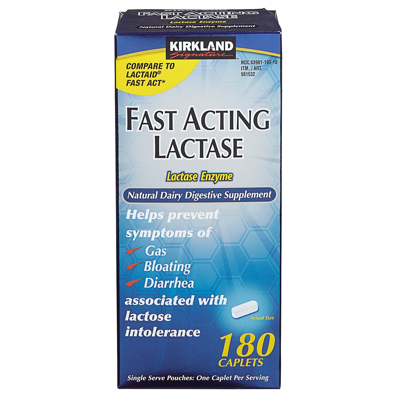 Kirkland Signature Fast Acting Lactase Caplets 180 Count - Image 1