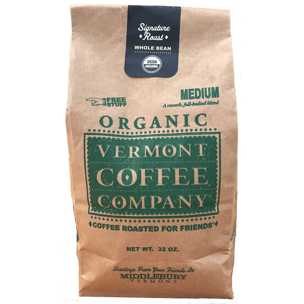 Vermont Coffee Company Organic Medium Roast Whole Bean Coffee 32 oz (2 lbs) - Image 1