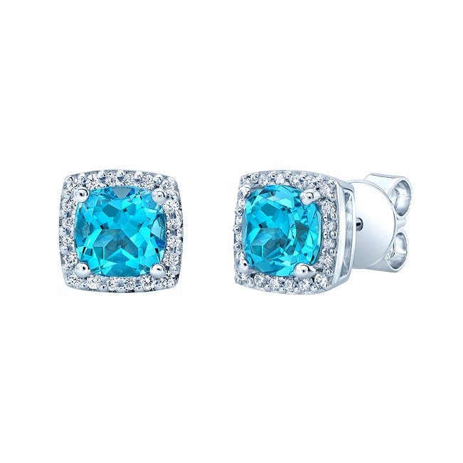 14kt White Gold 0.13ctw VS2, I Diamond - Swiss Blue Topaz Earrings