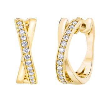 14kt Yellow Gold Round Brilliant Diamond VS2 I 0.25 ctw "X" Hoop Earrings