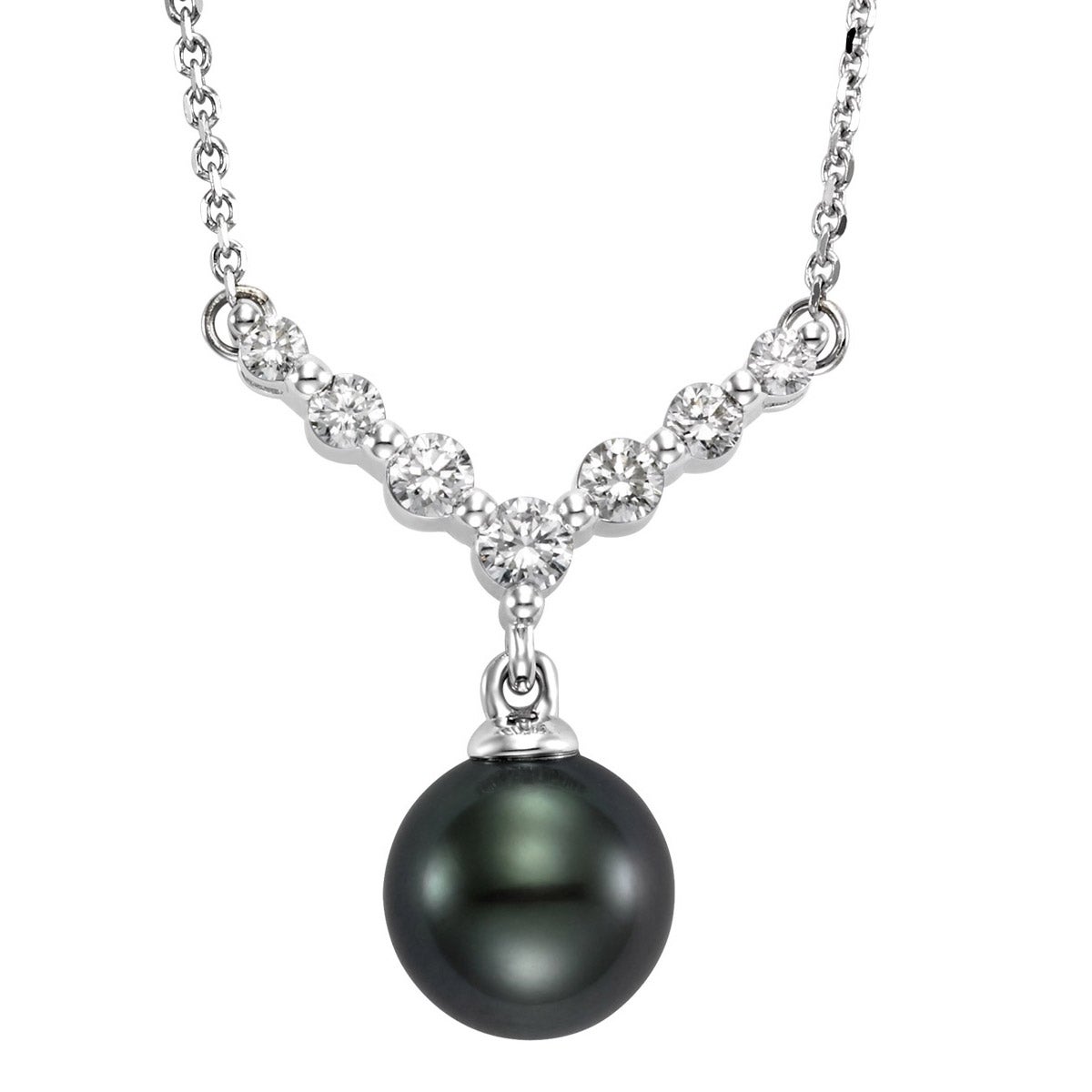 14kt White Gold 0.35 ctw Diamond & Tahitian Cultured 8-9mm Black Pearl 18" Pendant Necklace - Image 1