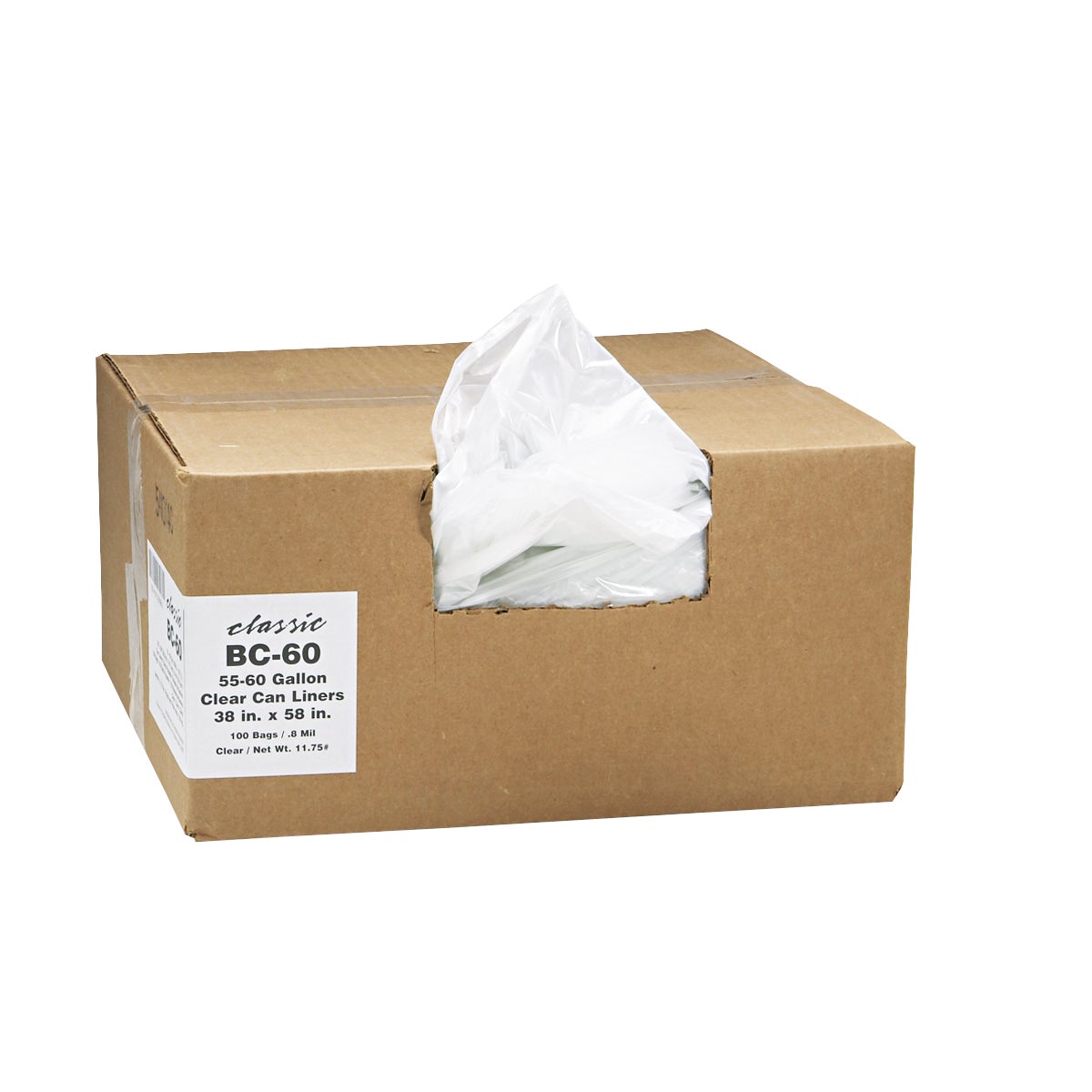 Webster 60-Gallon Clear Trash Bags, 100 Count (WBI385822C) - Image 1
