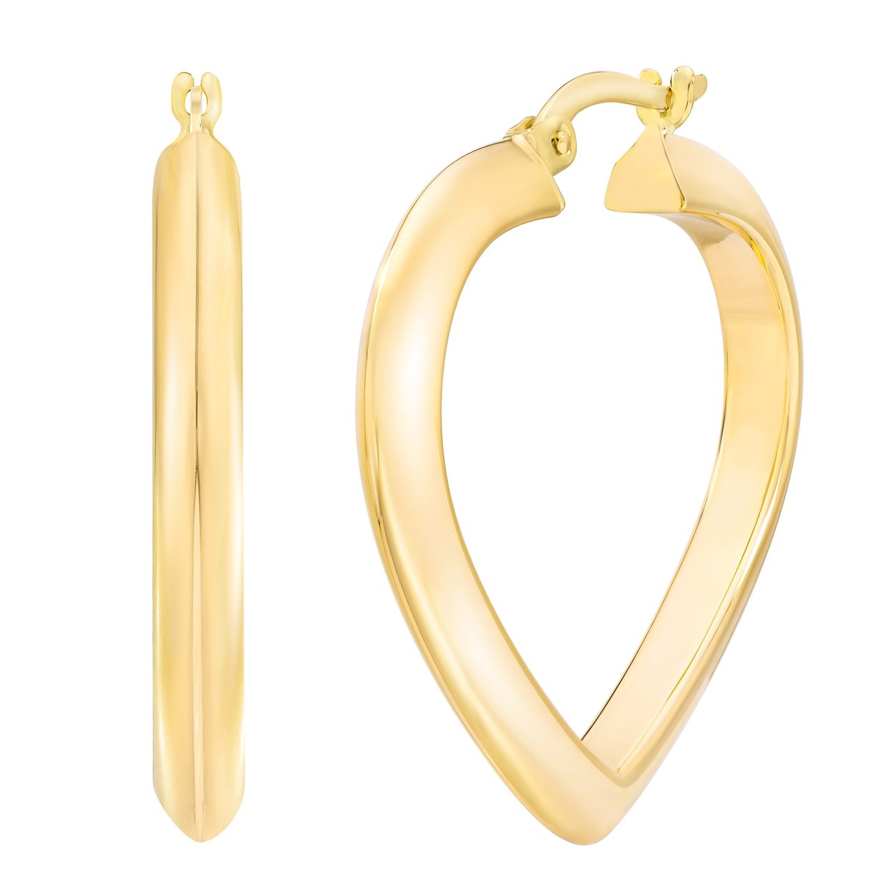 14KT Yellow Gold High Polished Heart Hoop Earrings - Image 1