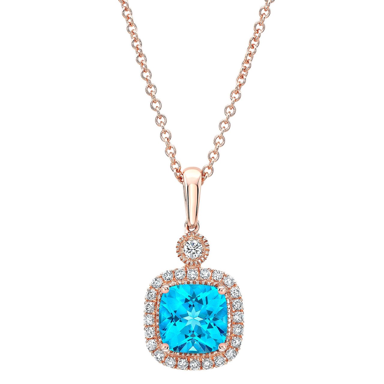 14kt Rose Gold 0.16 CTW Diamond & Blue Topaz Necklace 18" - Image 1