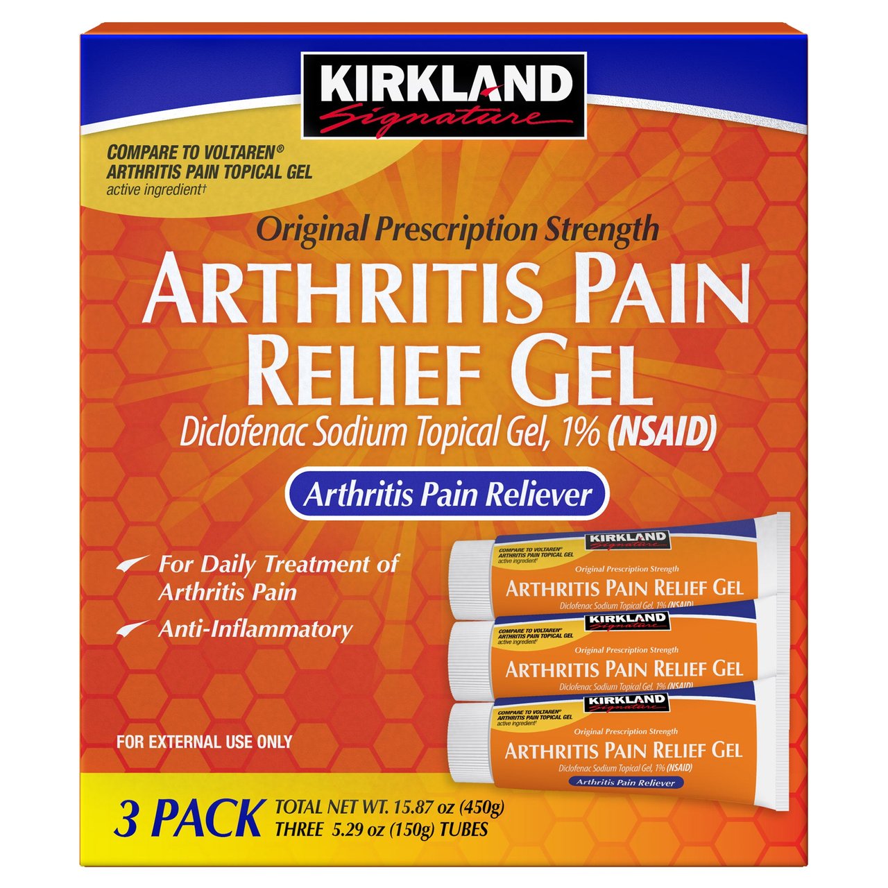 Kirkland Signature Arthritis Pain Relief Gel, 3 x 5.29 oz Tubes - Image 1