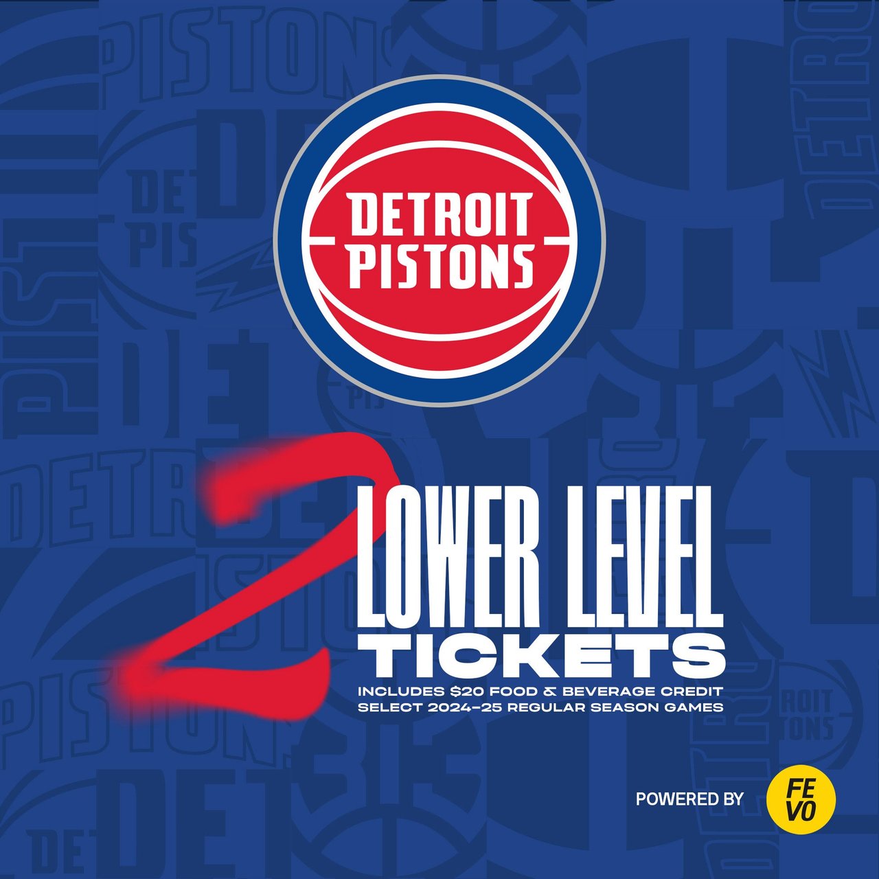 NBA Detroit Pistons - Two Lower Level Tickets & $20 Food & Beverage Credit, eVoucher