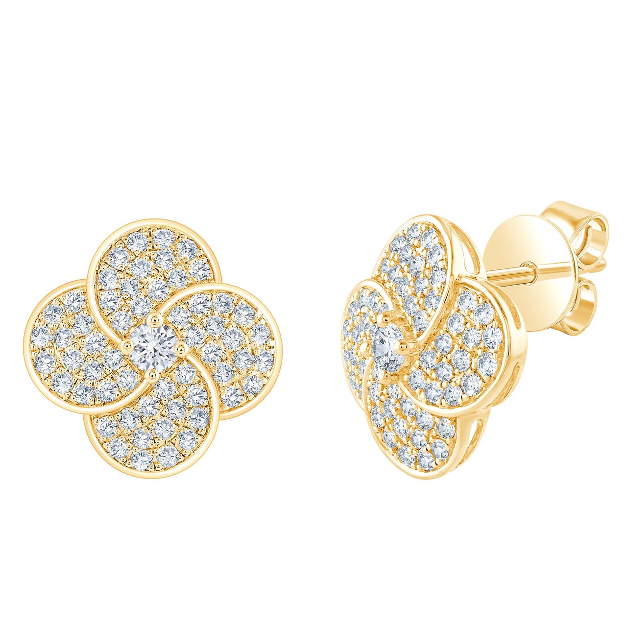 14kt Yellow Gold VS2 I 1.00 ctw Round Diamond Flower Earrings - Image 1