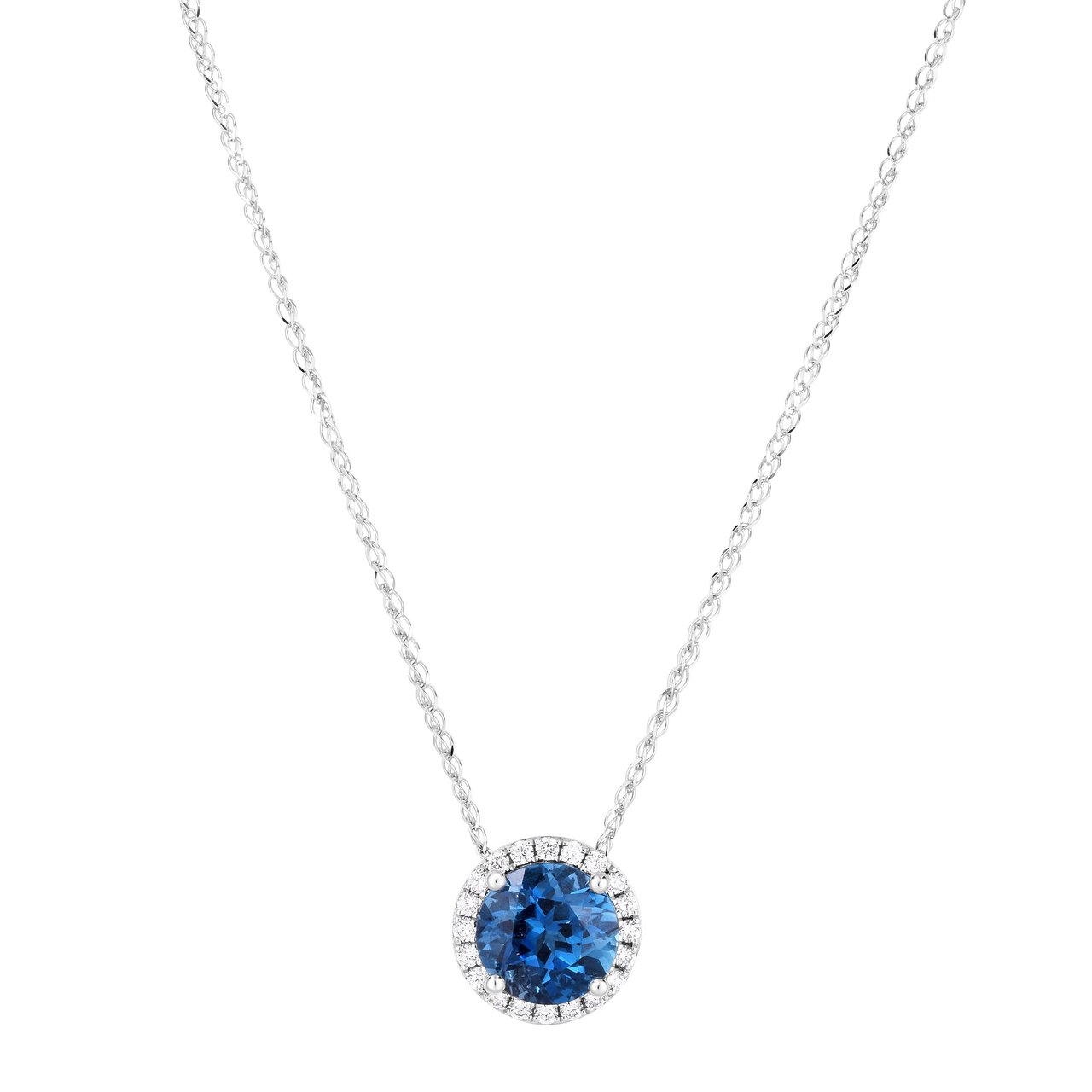 14kt White Gold VS2/I 0.13 CTW Diamond & London Blue Topaz Pendant Necklace, 18" - Image 1