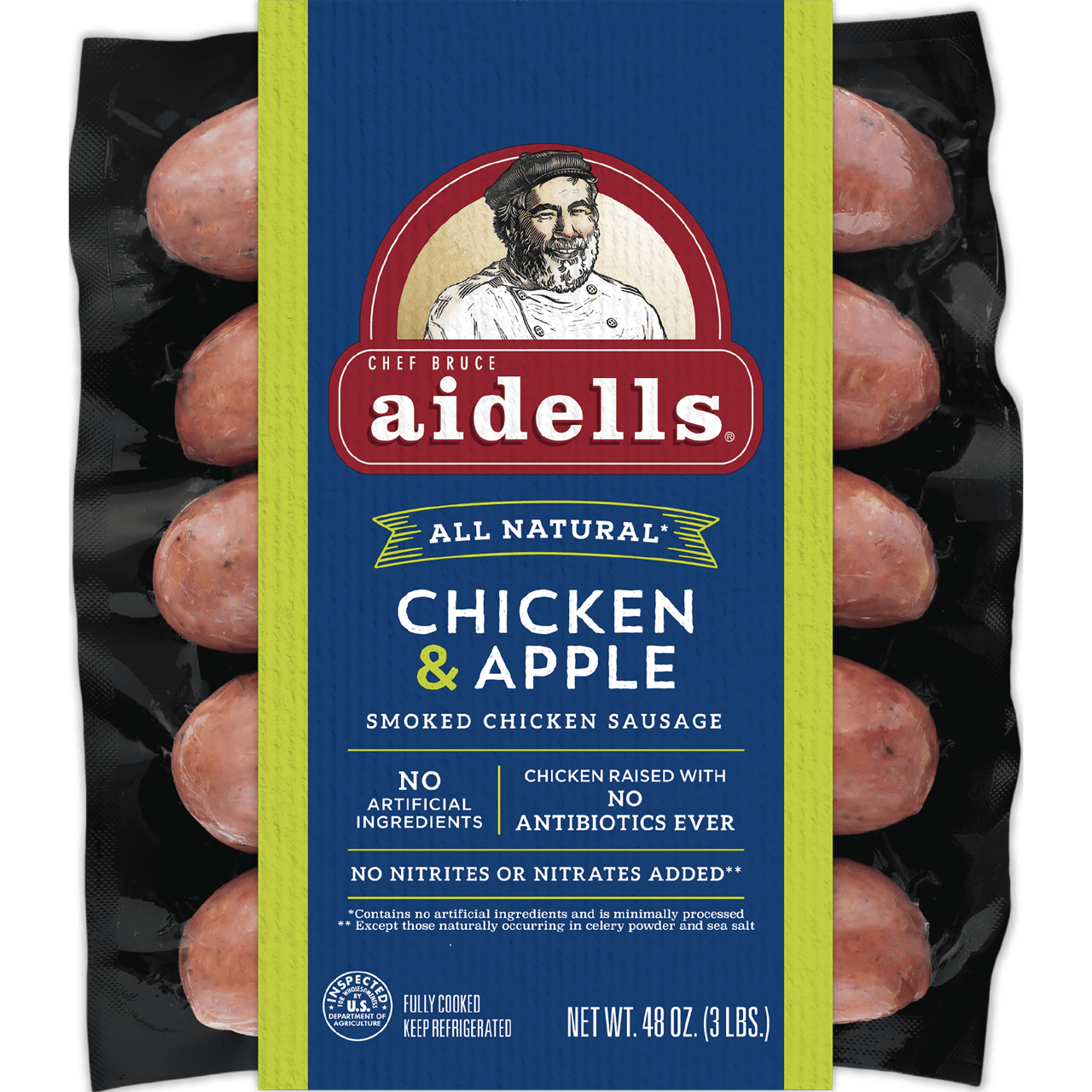 Aidells All Natural Chicken & Apple Sausage 48 oz (3 lbs) - Image 1