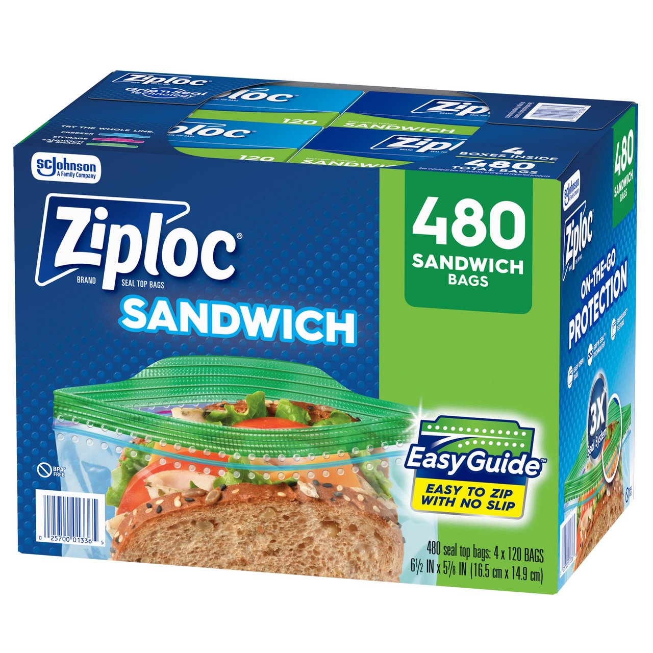 Ziploc Sandwich Bags, 4/120 CT - Image 1