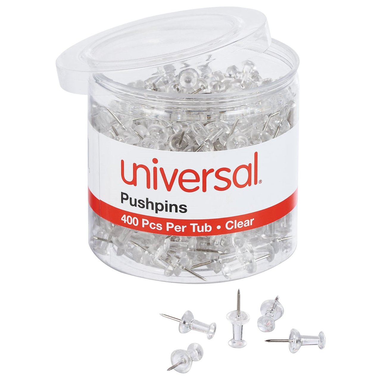 Universal 3/8" Clear Push Pins UNV31306 400 Count - Image 1