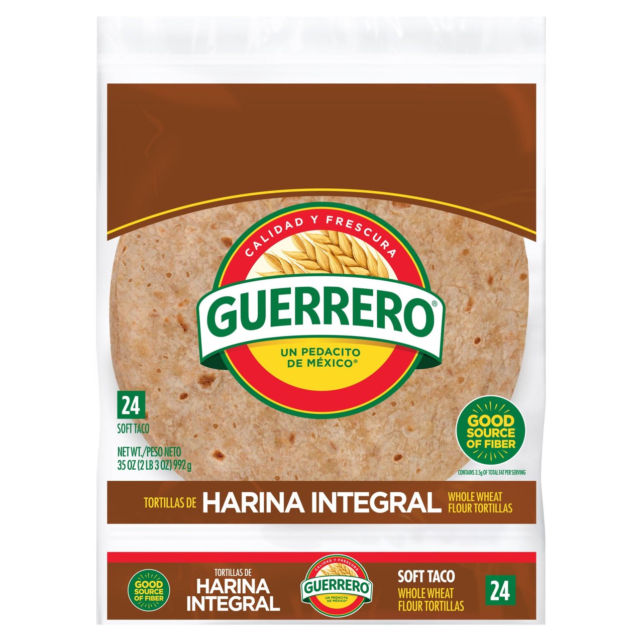 Guerrero 8" Whole Wheat Flour Soft Taco Tortillas, 24 Count, 35 oz - Image 1