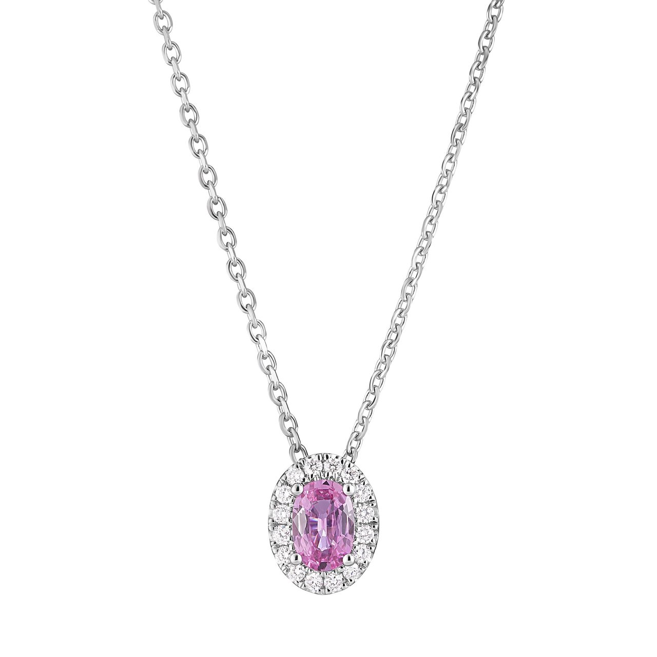 14kt White Gold .09ctw VS2 I Diamond & Pink Sapphire Pendant 18" - Image 1