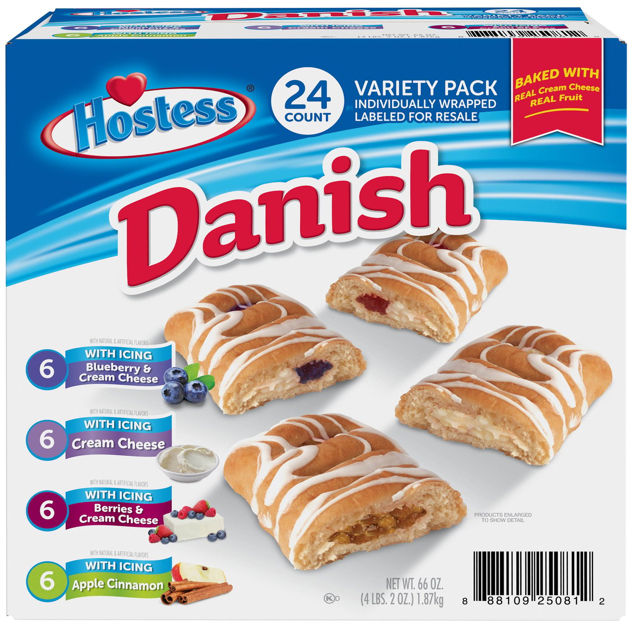 Hostess Danish with Icing Variety Pack, 24-Count / 2.75 oz