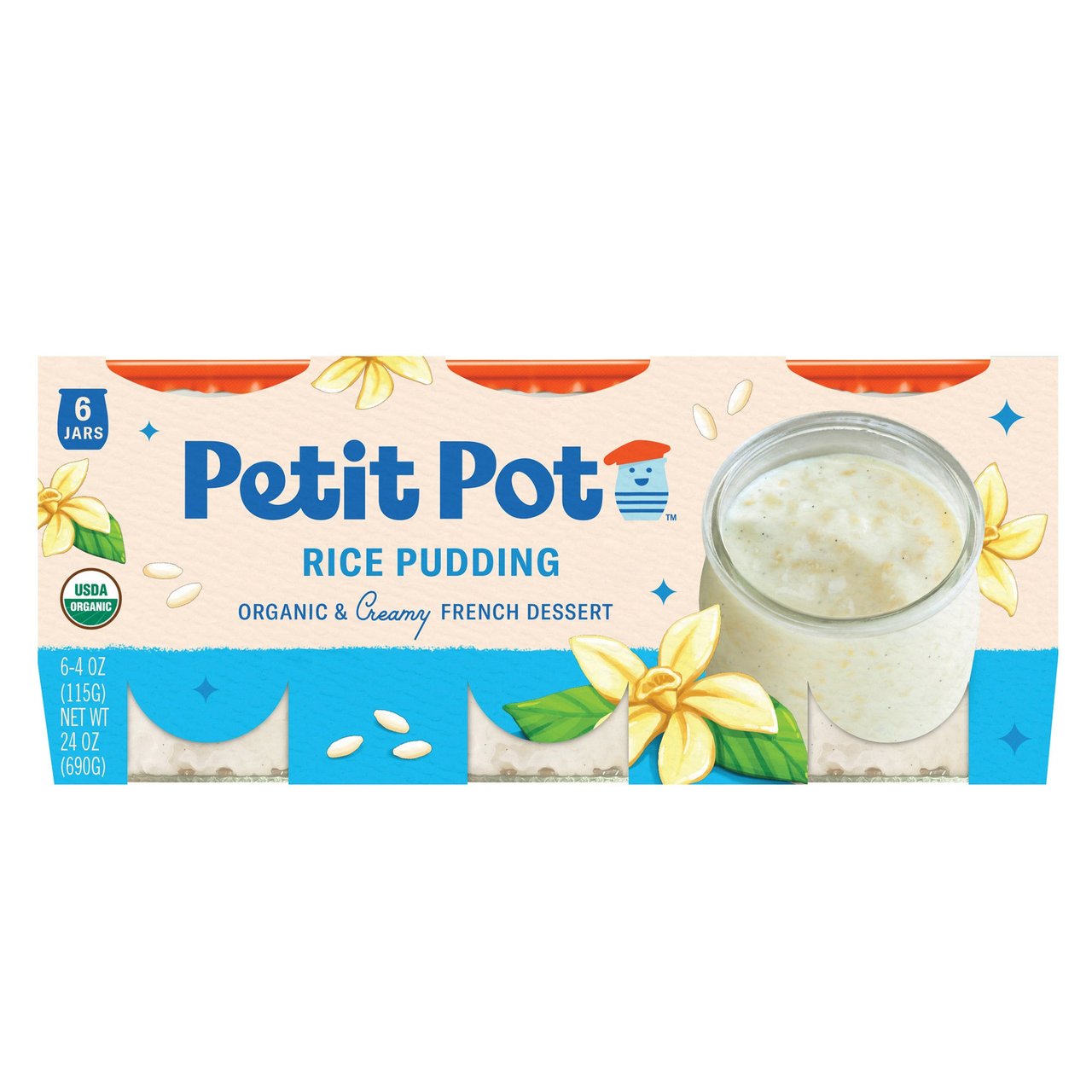 Petit Pot Organic Vanilla Rice Pudding, 6-Pack 4 oz Jars - Image 1