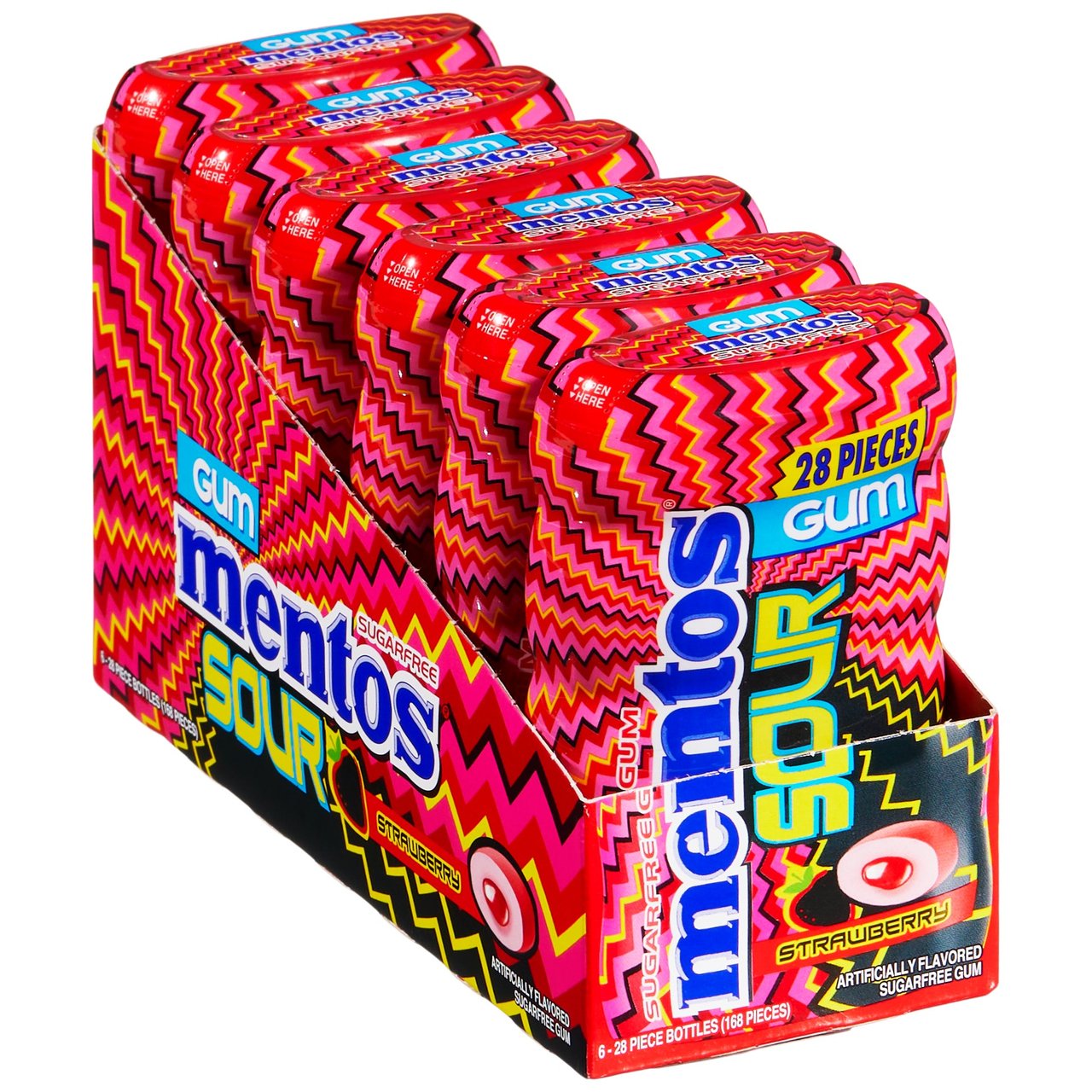 Mentos Sour Strawberry Gum, 6 CT, 28 Pieces