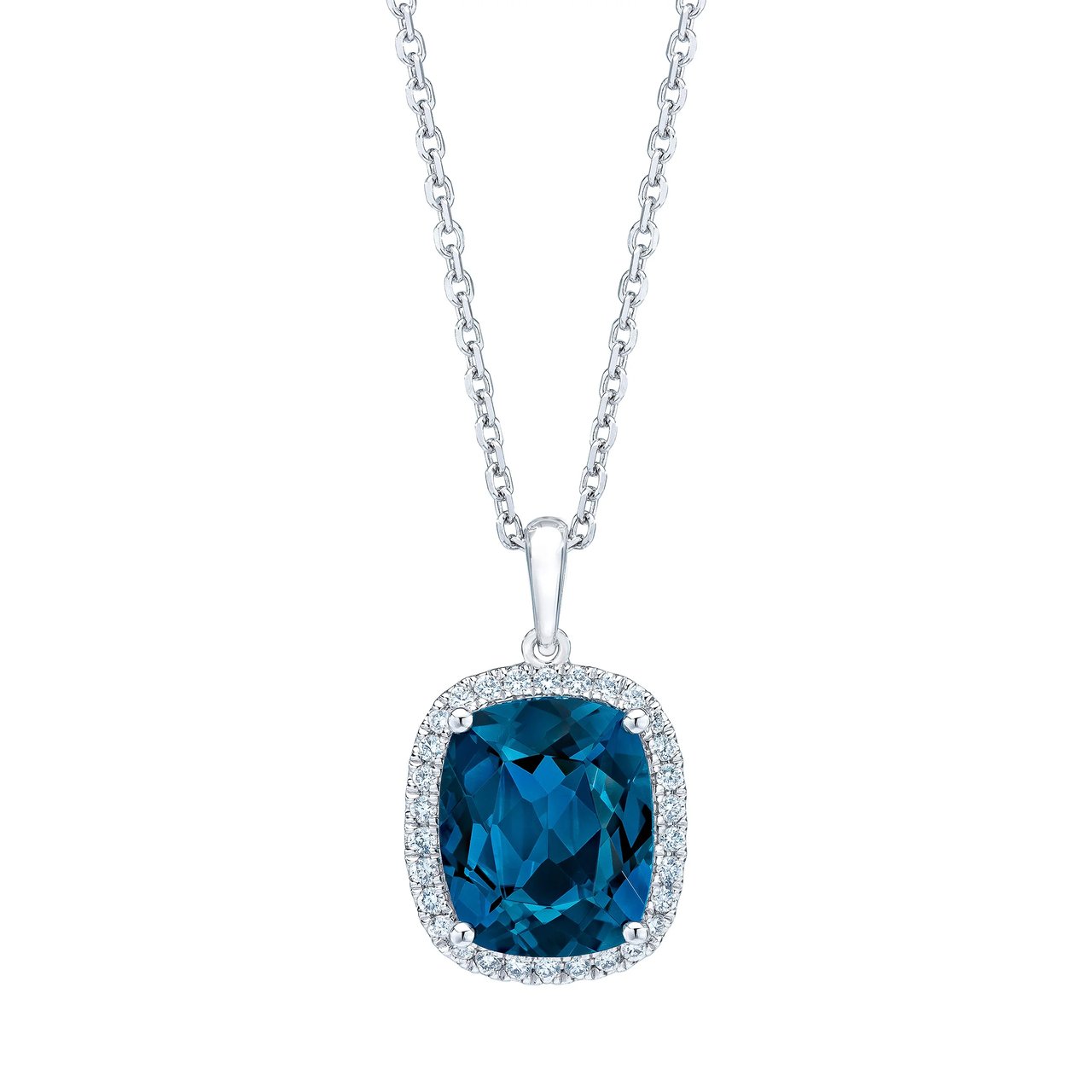14kt White Gold VS2 I .22 ctw Diamond & London Blue Topaz Pendant 18" - Image 1