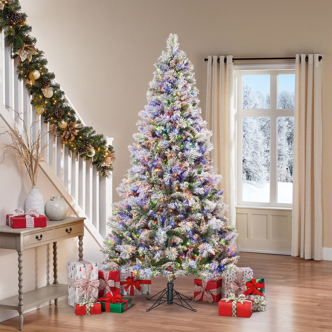 7.5' Pre-Lit Radiant Glitter Flocked Micro LED Tree - Image 1