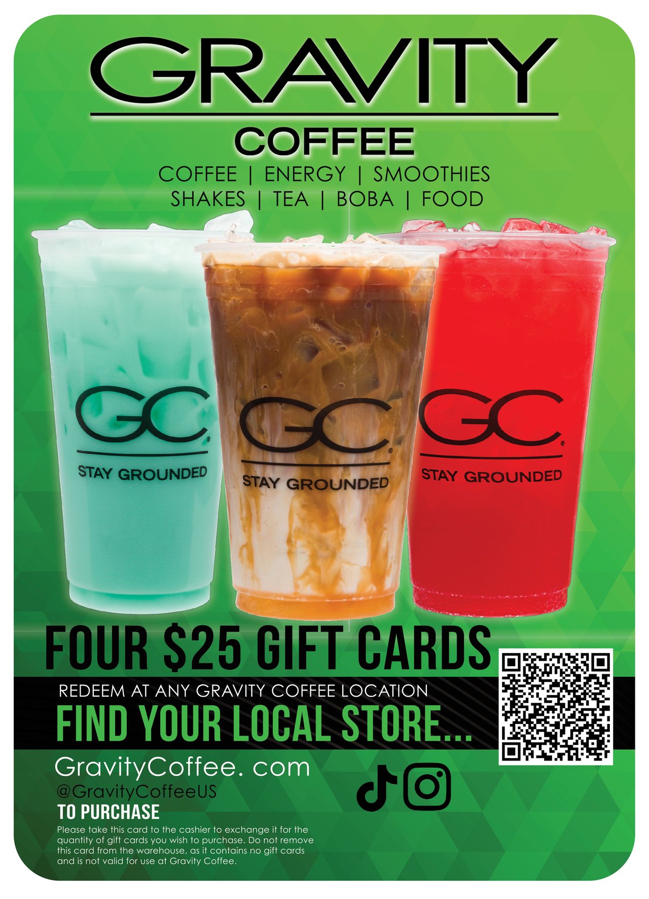 Gravity Coffee 4-Pack $25 Gift Cards (Non-Refundable) - Image 1