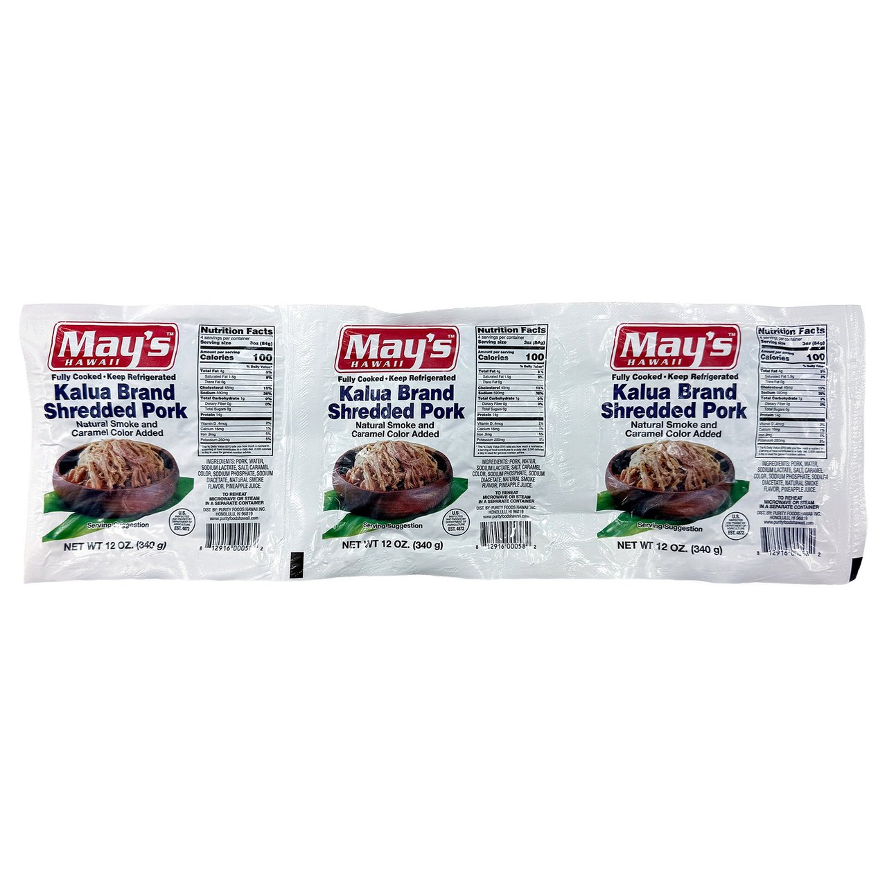 May's Hawaii Kalua Brand Shredded Pork, 3 x 12 oz - Image 1