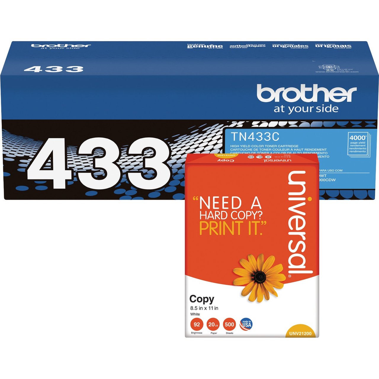 Brother Cyan Toner Cartridge BRTTN433C with Bonus Ream of Paper