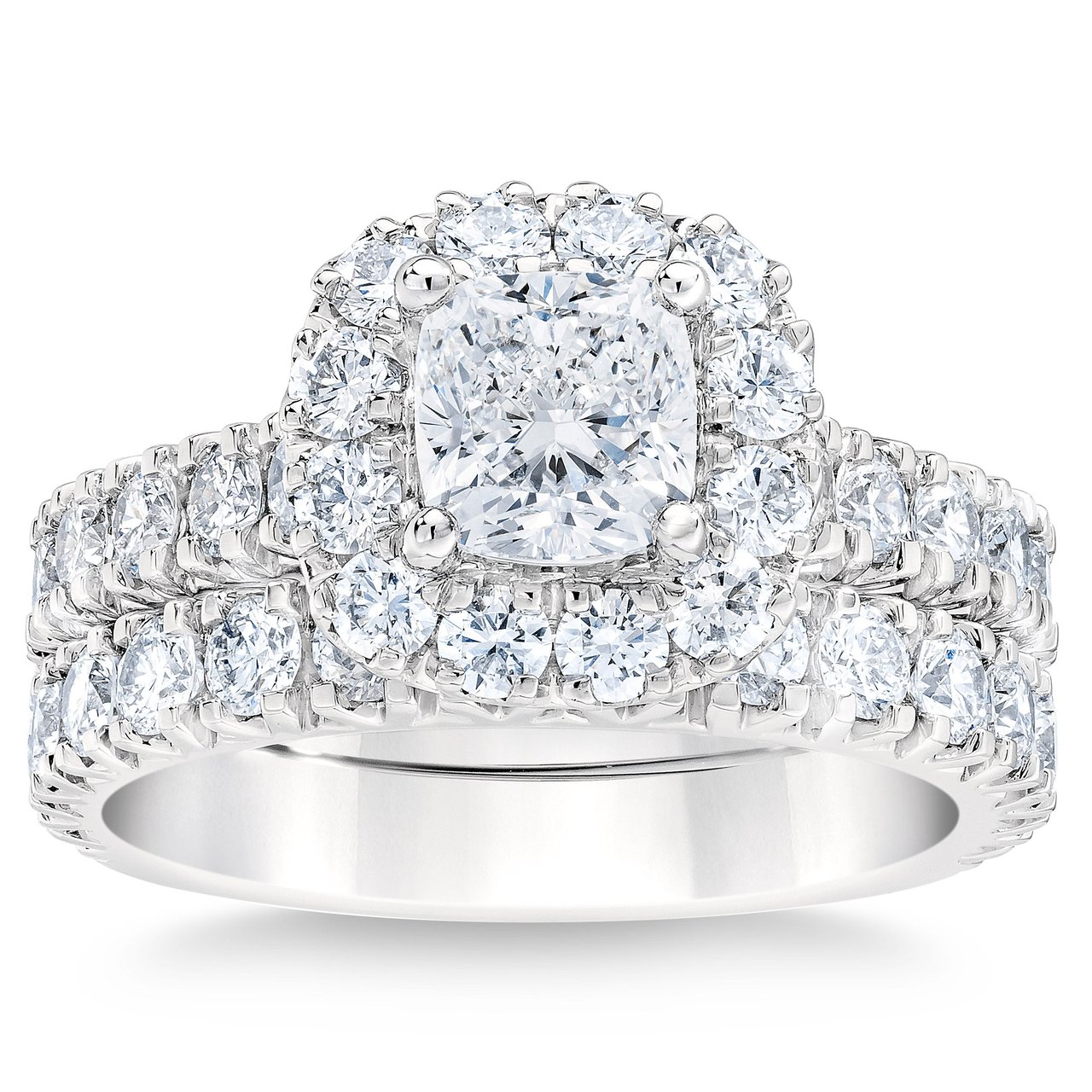 PLATINUM VS2 G DIAMOND 3.00CTW CUSHION & ROUND BRIDAL SET RING - Image 1