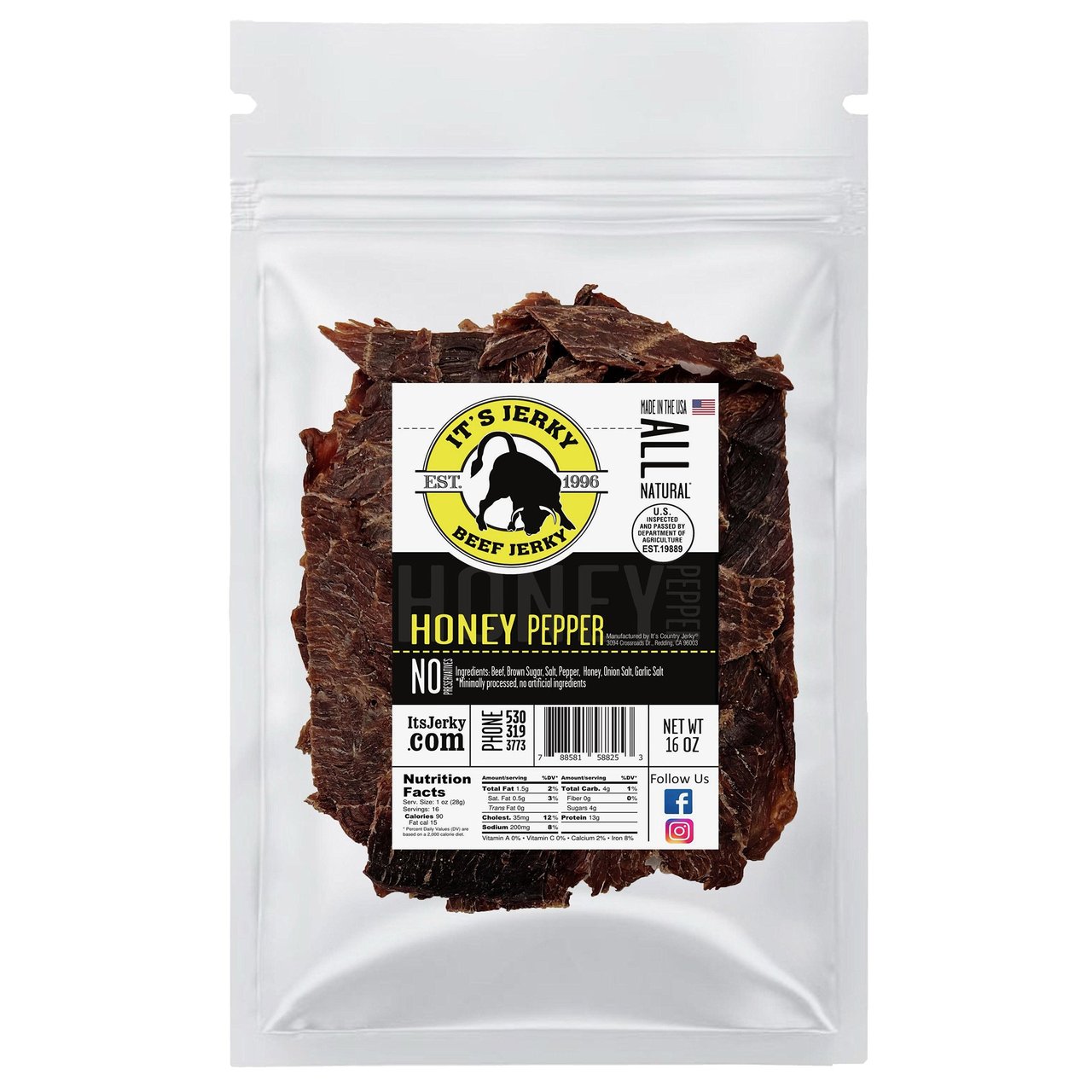 It's Jerky Honey Pepper Beef Jerky 16 Ounces - Image 1