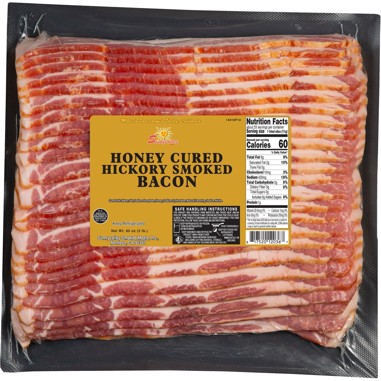 SunnyValley Honey Cured 14/16 Slice Bacon, 5 lbs