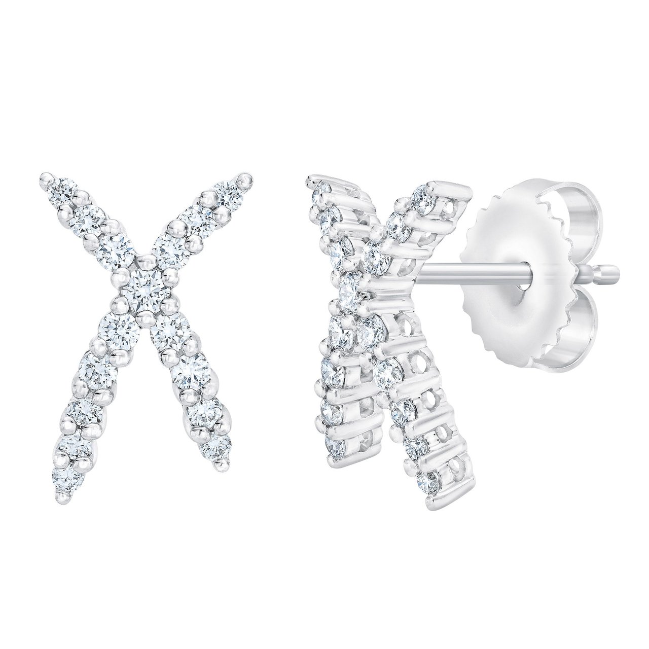 14kt White Gold VS2 I 0.34 CTW Round Brilliant Diamond X Shape Earrings - Image 1