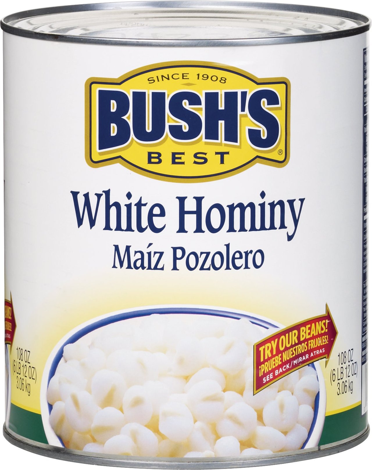 Bush's Best White Hominy #10 Can - Image 1