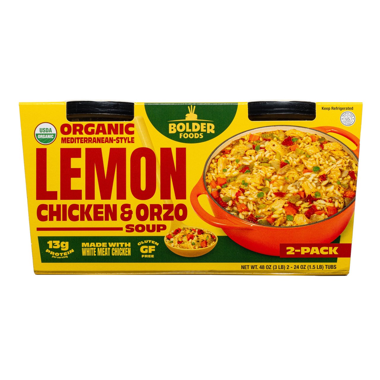 Boulder Organic Lemon Chicken & Orzo Soup, 2 × 24 Ounce Containers - Image 1