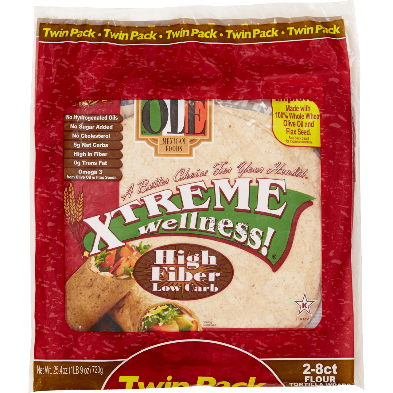 Ole Mexican Foods 8" Xtreme Wellness High Fiber Tortilla Wraps, 16 CT - Image 1