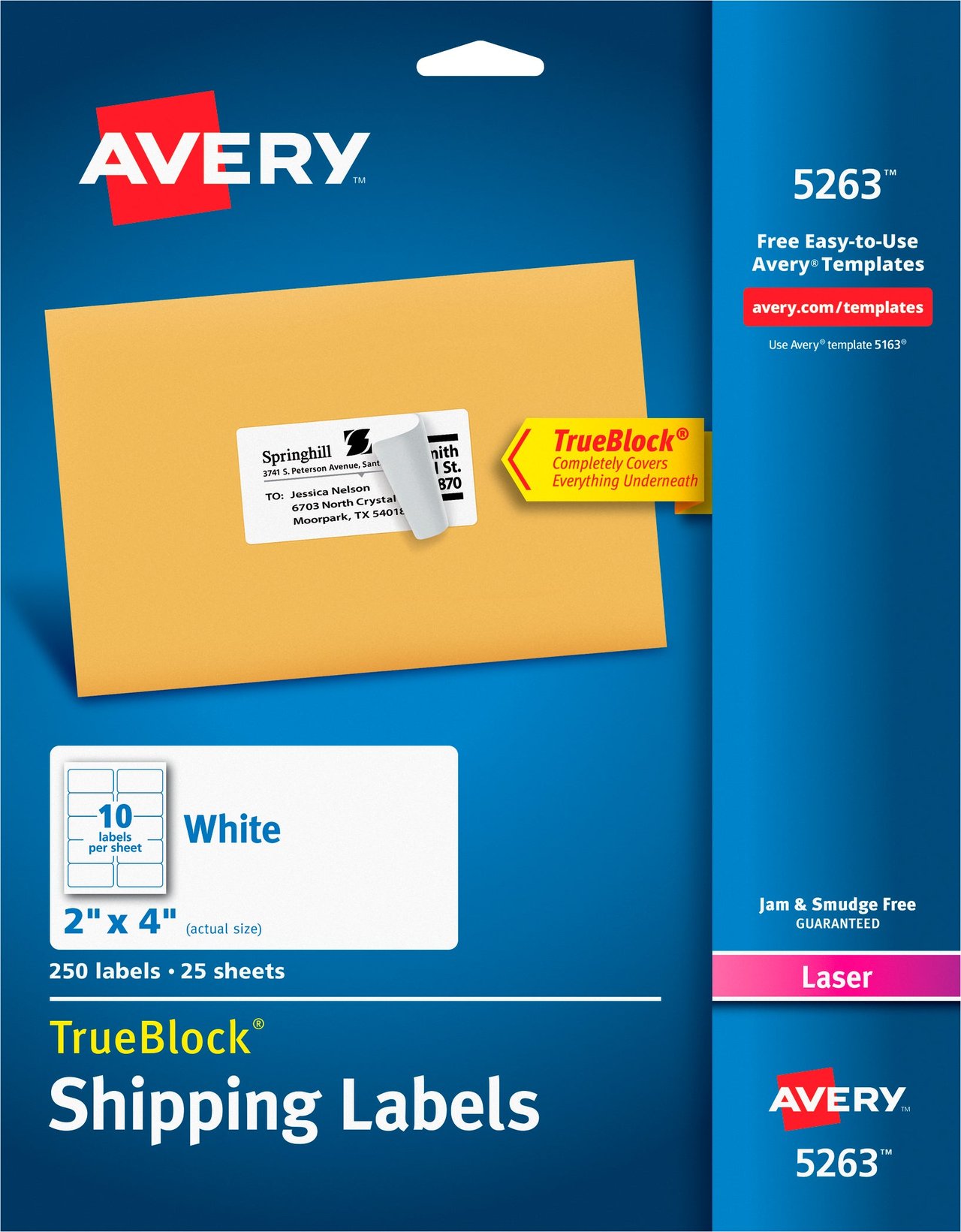 Avery TrueBlock Laser Shipping Labels, 2" x 4", White, 250 Count - Image 1