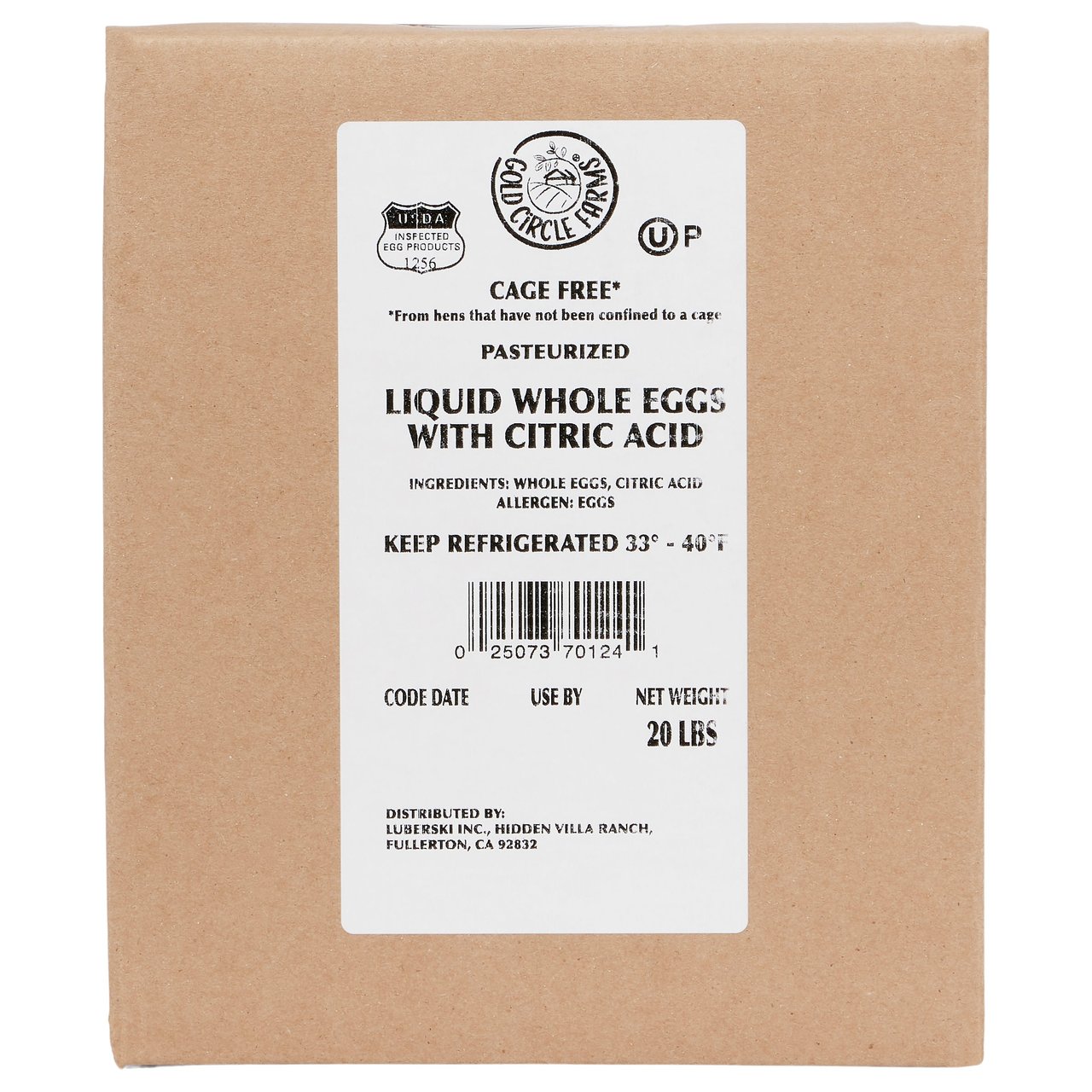 Gold Circle Farms Cage Free Liquid Whole Eggs, 20 lb Bag
