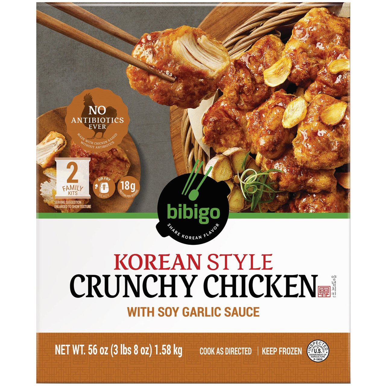 bibigo Korean Style Crunchy Chicken with Soy Garlic Sauce, 56 oz. - Image 1