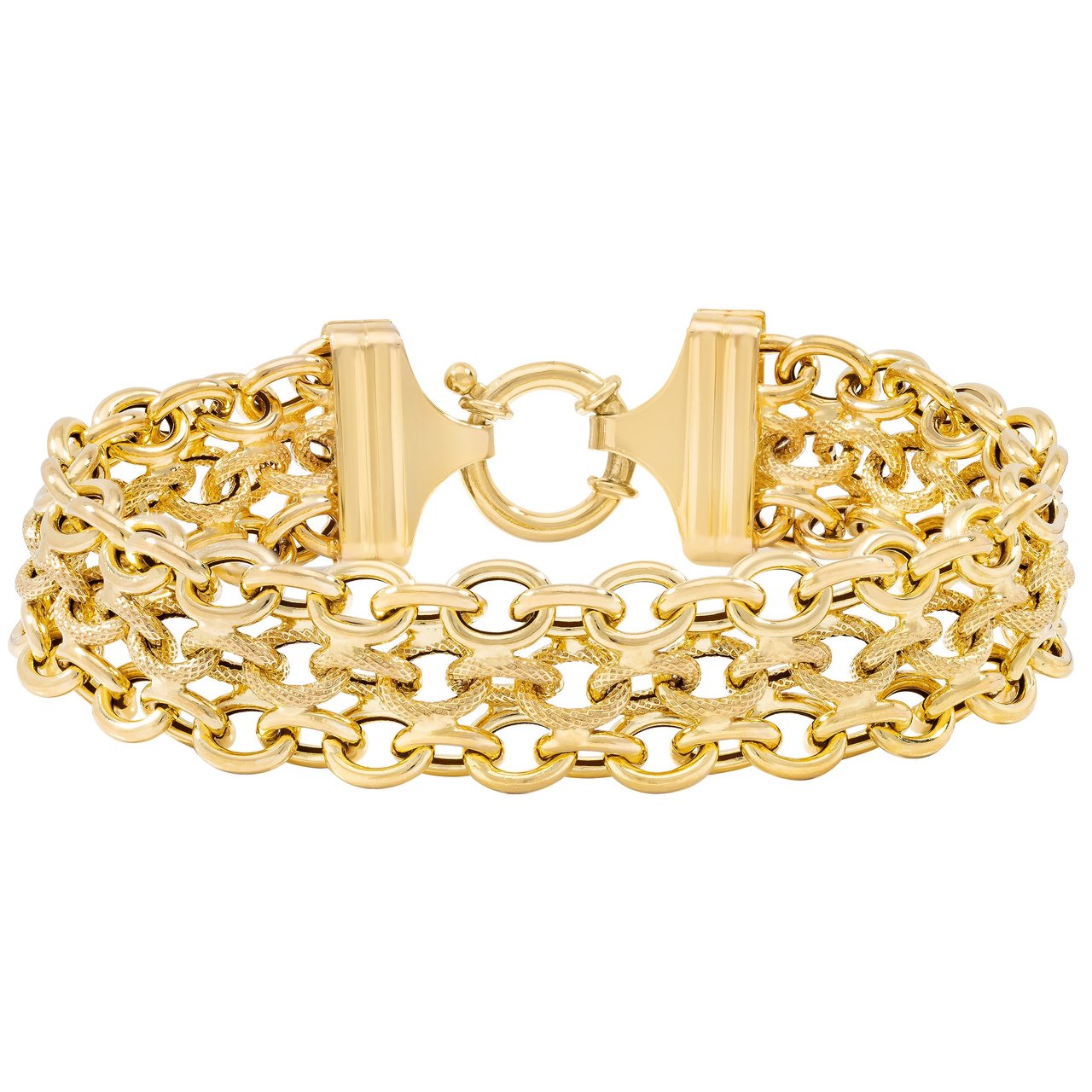 14kt Yellow Gold Rolo Triple Link Bracelet Made in Italy - Image 1